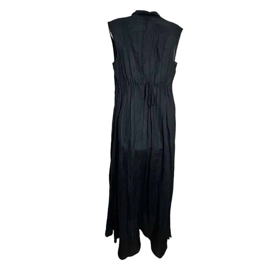 SCANLAN THEODORE black 100% linen maxi dress sleeveless shirt dress US size 2 - Picture 4 of 9